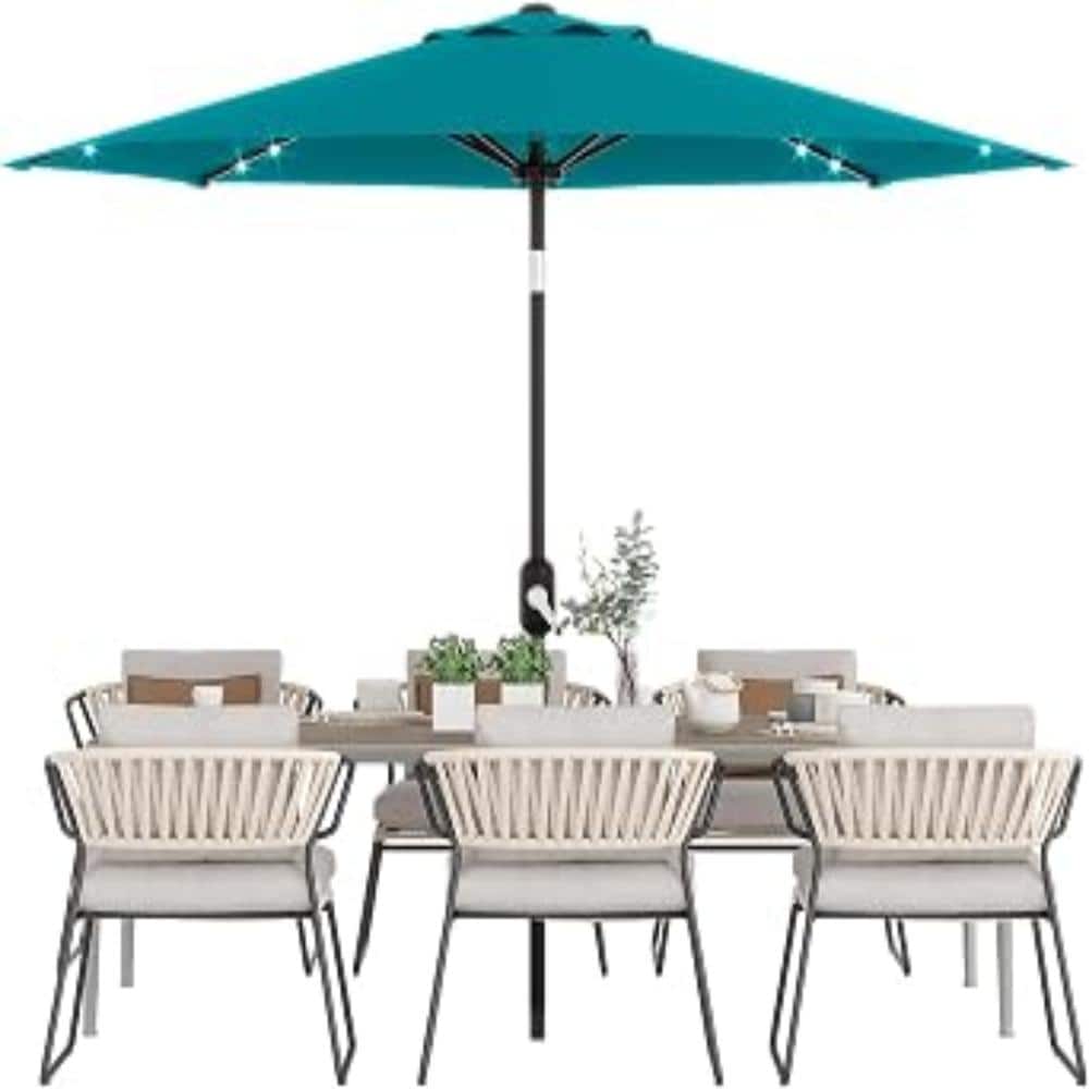 9ft Solar LED Patio Umbrella with 32 Lights, Tilt & Crank 8-Ribs Outdoor Market Umbrella for Garden Deck Pool-Turquoise price history on PriceWatchPro
