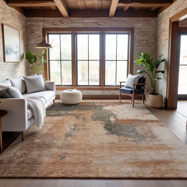 Mayfield Premium Machine Washable Abstract AMF1068 Terracotta 10 ft. x 14 ft. Area Rug