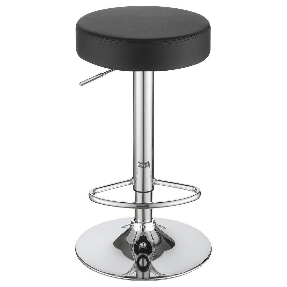 Black Faux Leather Adjustable Swivel Bar Stool with Chrome Base