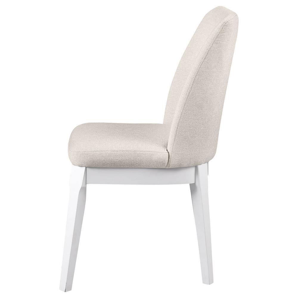 Beige Upholstered High Back Side Chair with Wood Legs
