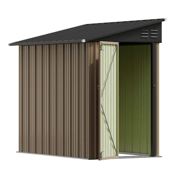 6 ft. W x 4 ft. D Outdoor Storage Metal Shed, Lean to Storage Shed, Brown (24 sq. ft. )