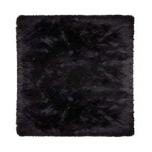 Black 12 ft. x 12 ft. Cozy Furry Fuzzy Rugs Square Sheepskin Faux Fur Area Rug