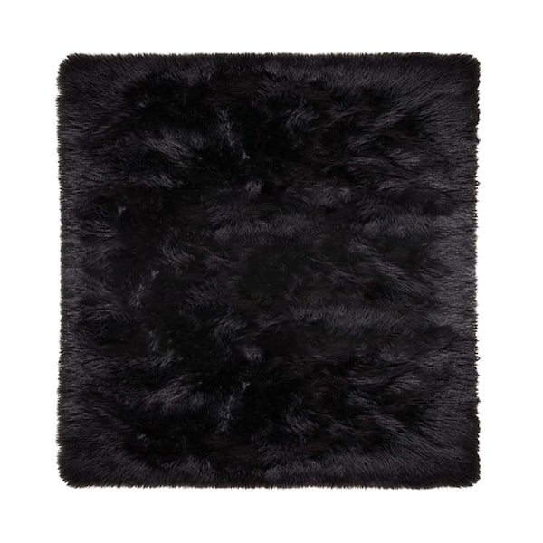 Latepis Black 12 ft. x 12 ft. Cozy Furry Fuzzy Rugs Square Sheepskin Faux Fur Area Rug