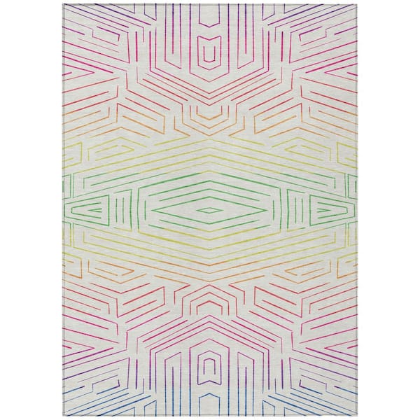 Chantille Machine Washable Indoor/Outdoor Abstract ACN2830 Ivory 9 ft. x 12 ft. Area Rug
