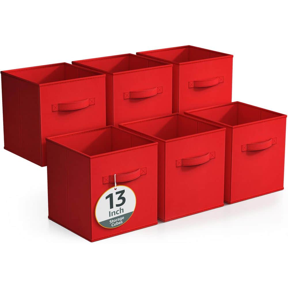 Large Storage Cubes with Handles, Red 13 in. x 13 in. Fabric Decorative Bas