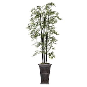 Artificial Faux Plastic 91 in. Tall Bamboo Tree with Decorative Black Poles and Fiberstone Planter