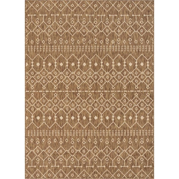 Medusa Nord Brown 6 ft. 7 in. x 9 ft. 3 in. Moroccan Tribal Indoor Outdoor Distressed Flat Weave Area Rug