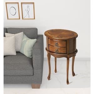 Charlie 18 in. Brown Oval Wood End Table with Drawers