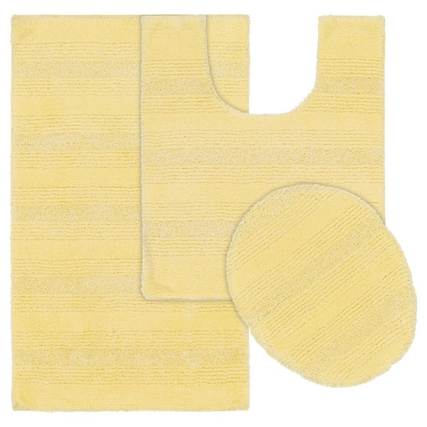 Garland Rug Rubber Ducky Yellow Essence Plush Stripe Nylon 3-Piece Bath Rug Set