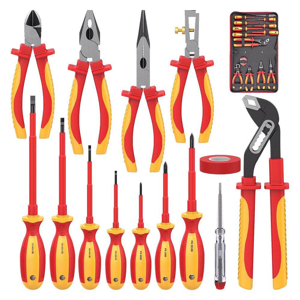 14-Piece Insulated Electrician Tool Set VDE Certified Electrical Pliers Screwdrivers Tester Red Yellow Kit price history on PriceWatchPro