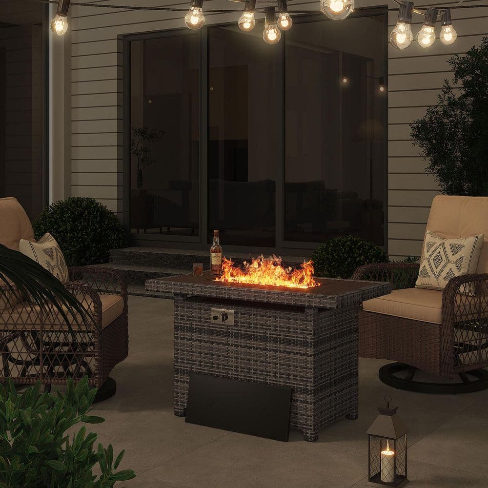 Gray 44 in. 50,000 BTU Wicker Rectangular Outdoor Fire Pit with Table Lid and Waterproof Cover Prepane Fire Pit Table price history on PriceWatchPro