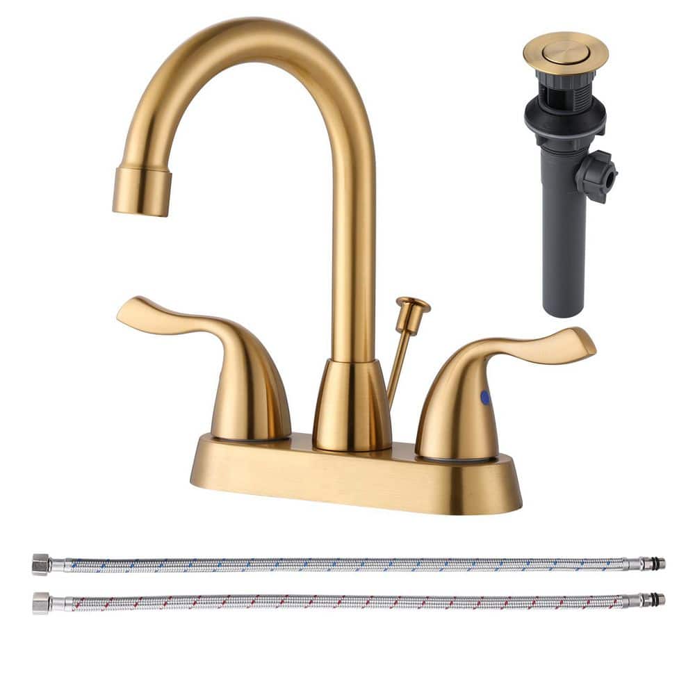 4 in. Centerset Double Handle High Arc Bathroom Faucet with Lift-Up Drain in Brushed Gold price history on PriceWatchPro