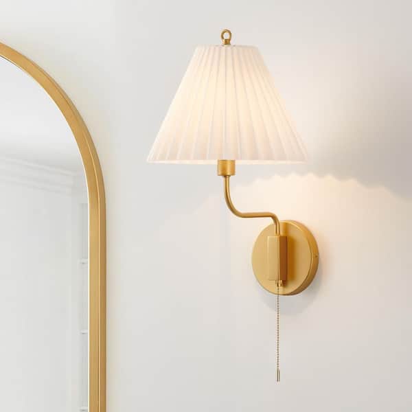 1 Light Gold Plug-in or Hardwired Wall Sconce with Opal Glass Shade