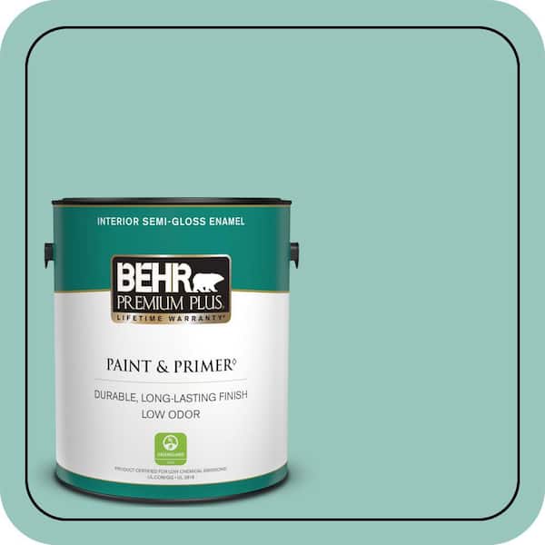 BEHR PREMIUM PLUS 1 gal. #490D-4 Eucalyptus Leaf Semi-Gloss Enamel Low Odor Interior Paint & Primer