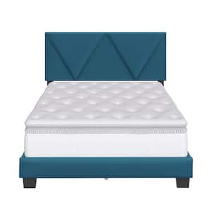 Vector Blue Linen Upholstered Full Platform Bed Frame with Headboard