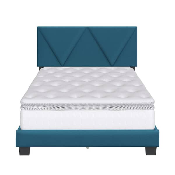 Boyd Sleep Vector Blue Linen Upholstered Full Platform Bed Frame with Headboard