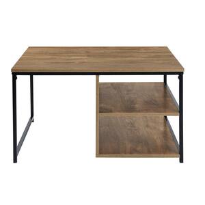 31.5 in. Brown Short Square Wood Coffee Table with Storage