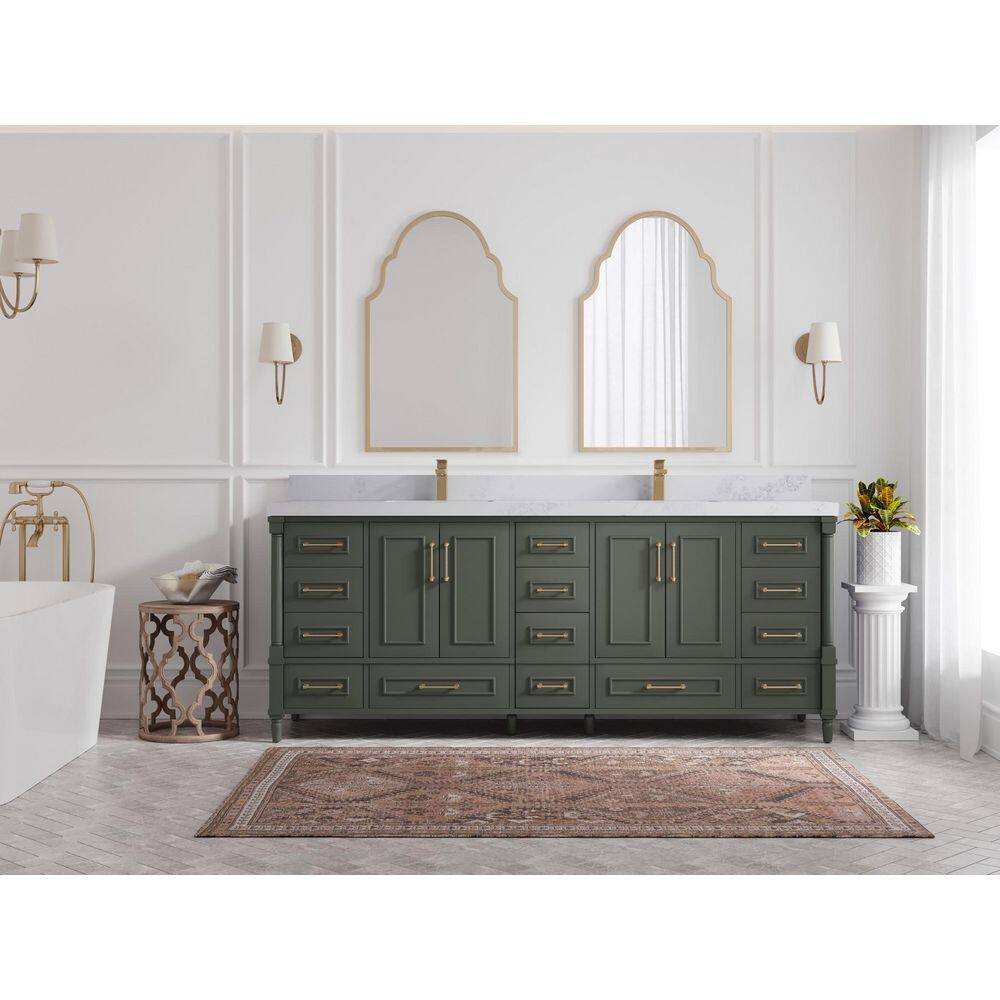 Aberdeen 84" Pewter Green Double Sink Vanity with Calacatta Nuvo Countertop