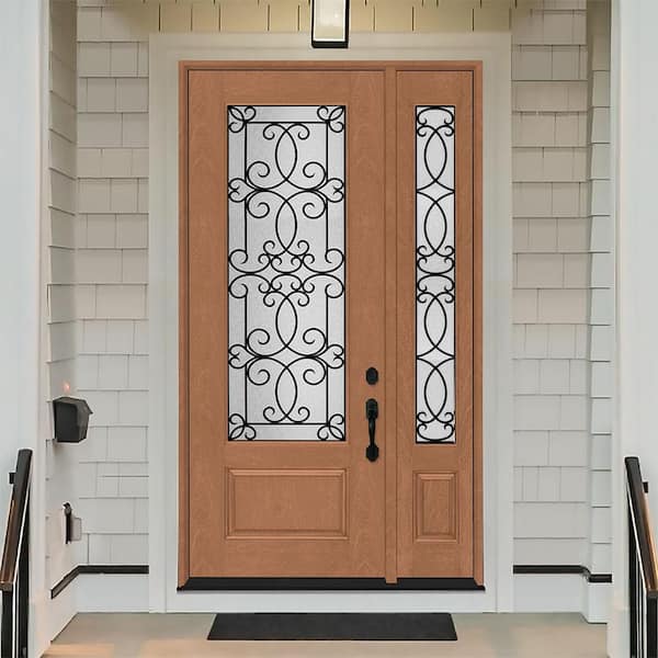 Regency 51 in. x 96 in. 3/4Lite Georgian Decorative Glass RHOS AutumnWh Mahogany Fiberglass Prehung Front Door w/12in.SL