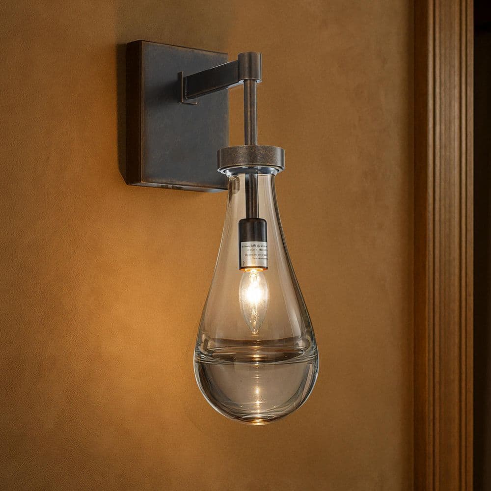 5 in. 1-Light Farmhouse Raindrop Glass Bronze Wall Light Rustic Industrial Teardrop Bathrooom Vanity Light price history on PriceWatchPro