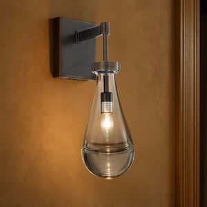 5 in. 1-Light Farmhouse Raindrop Glass Bronze Wall Light Rustic Industrial Teardrop Bathrooom Vanity Light