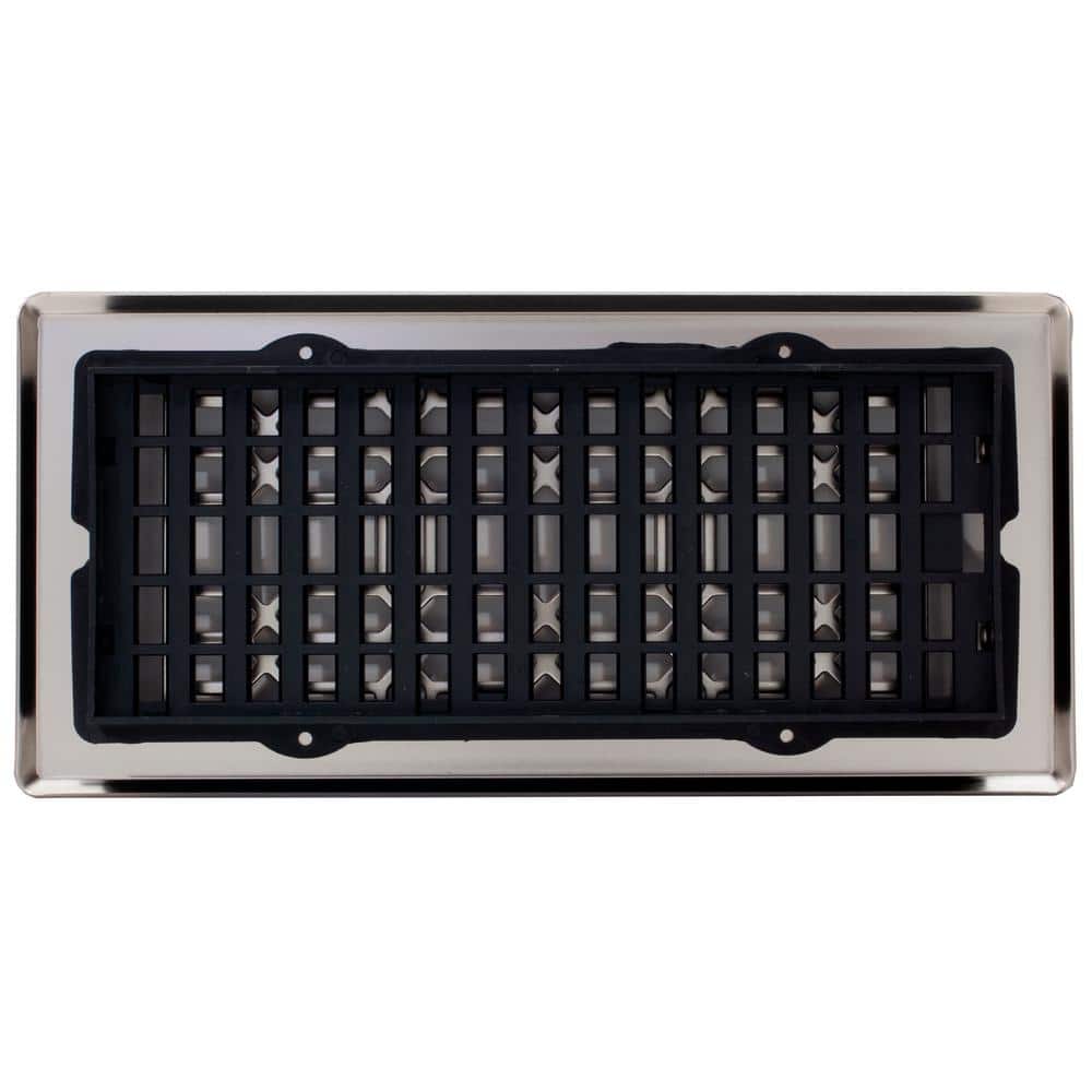 Nickel Plated Rectangular Floor Register with Gothic Design