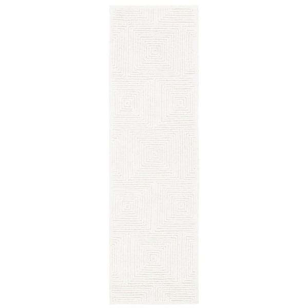 Textural 2 ft. x 12 ft. Ivory Geometric Runner Rug