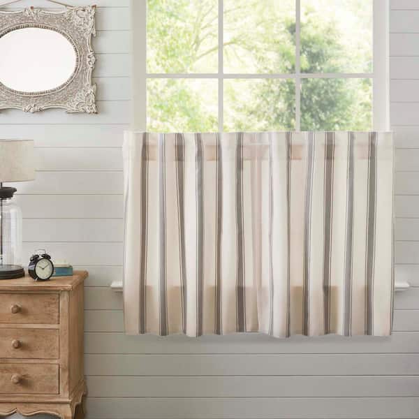 VHC BRANDS Grace Grain Sack 36 in. W x 36 in. L Farmhouse Light Filtering Tier Window Panel in Creme Nickel Grey Pair