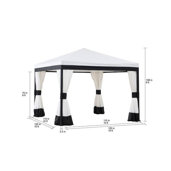 Sunjoy Page 10 ft. x 10 ft. Black and White Steel Gazebo with Nettings and  Curtains 169285 - The Home Depot