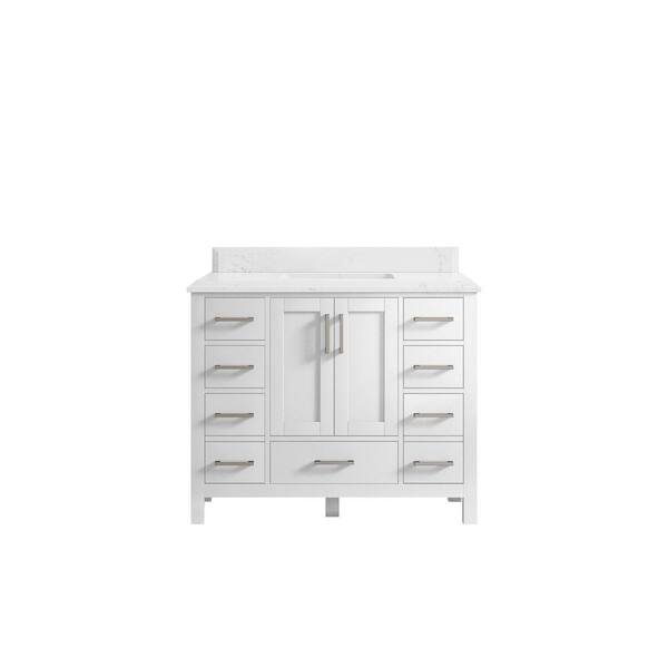 Willow Collections Malibu 42 in. W x 22 in. D x 36 in. H Bath Vanity in White with Cove Edge Empira Quartz Top