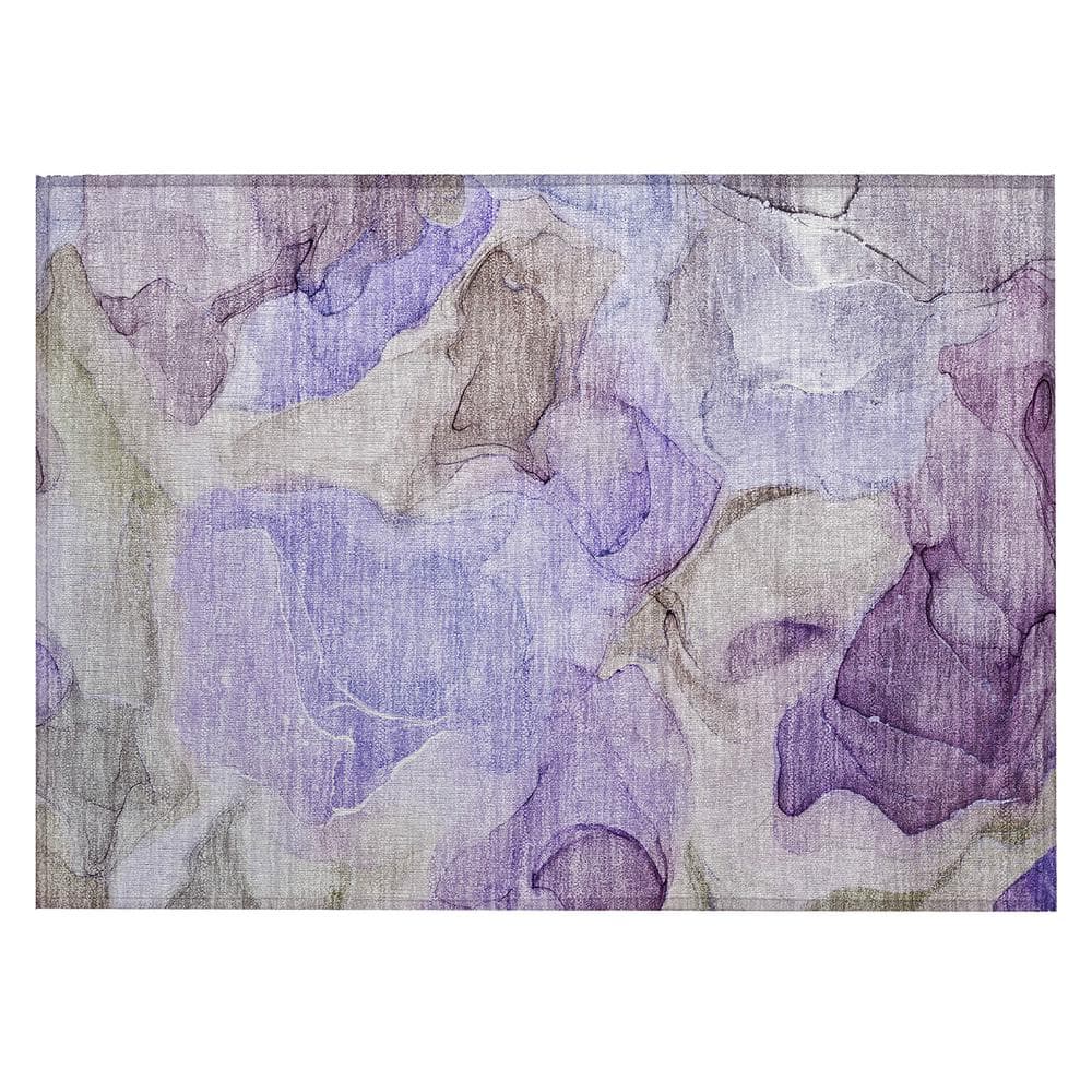 Purple Watercolor Pattern Rectangular Synthetic Area Rug