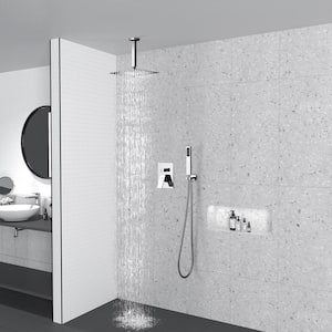 1-Spray Patterns with 10 in. Ceiling Mount Dual Shower Heads with Hand Shower Faucet, in Chrome (Valve Included)