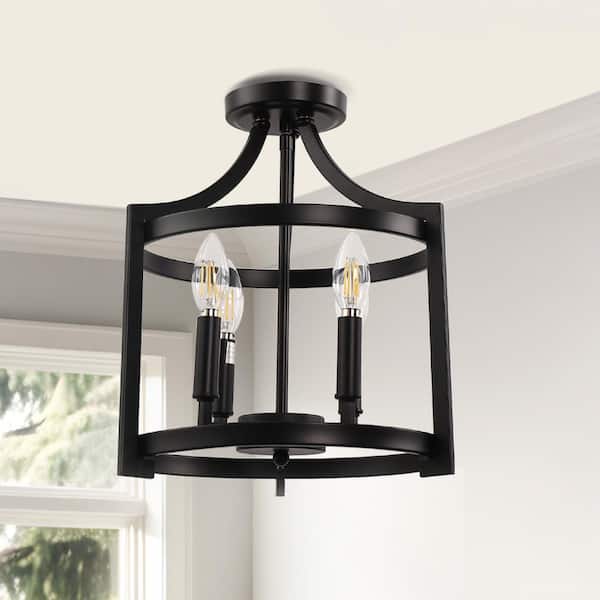 4-Light Matte Black Drum Pendant Light with Metal Shades E12 for Dining Room and Kitchen Lighting (Bulbs No Included)