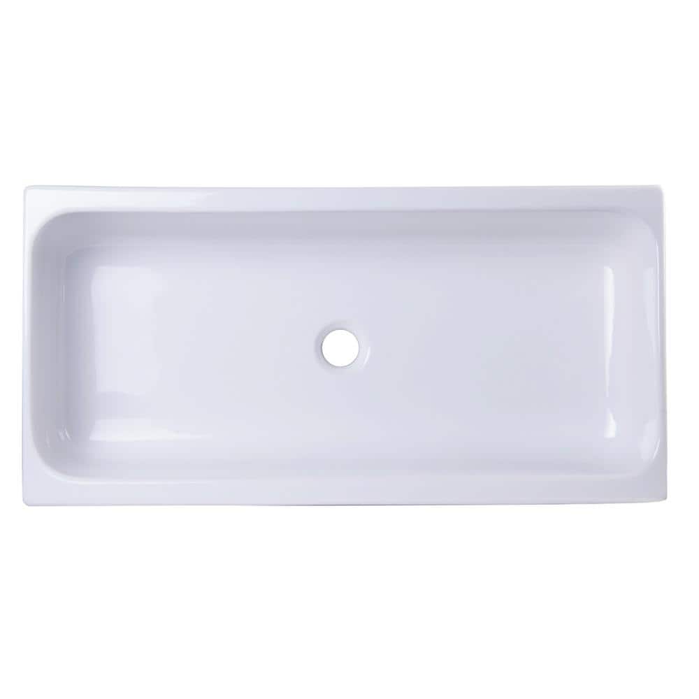 White Fireclay Rectangular Trough Bathroom Sink, 36 Inch