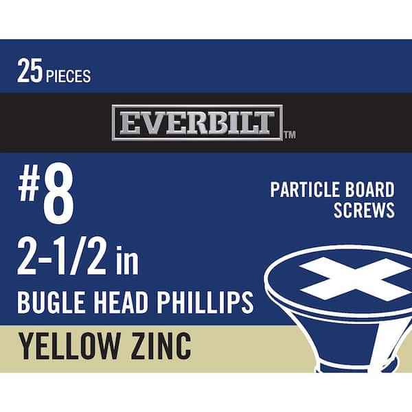 Everbilt #8 x 2-1/2 in. Coarse Zinc-Plated Phillips Bugle Head Wood Screws (25 per Pack)