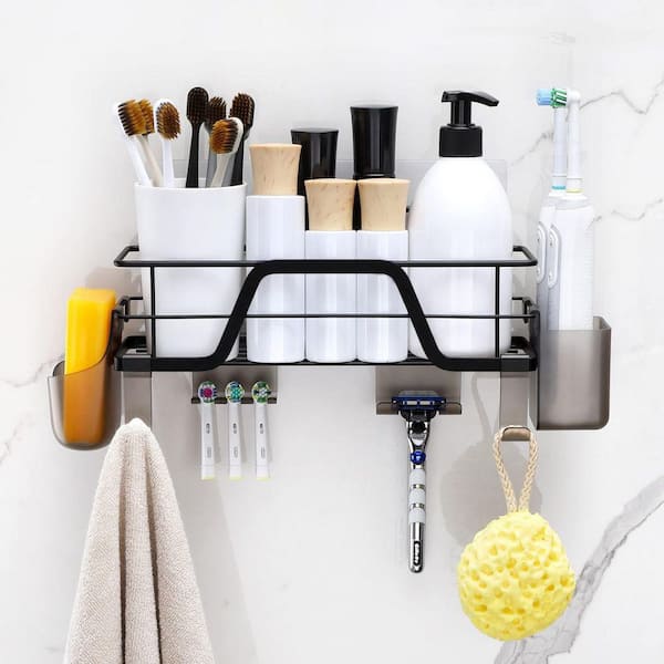 Dracelo Black Stainless Steel Bathroom Adhesive Shower Caddy Shelf with Soap Holder