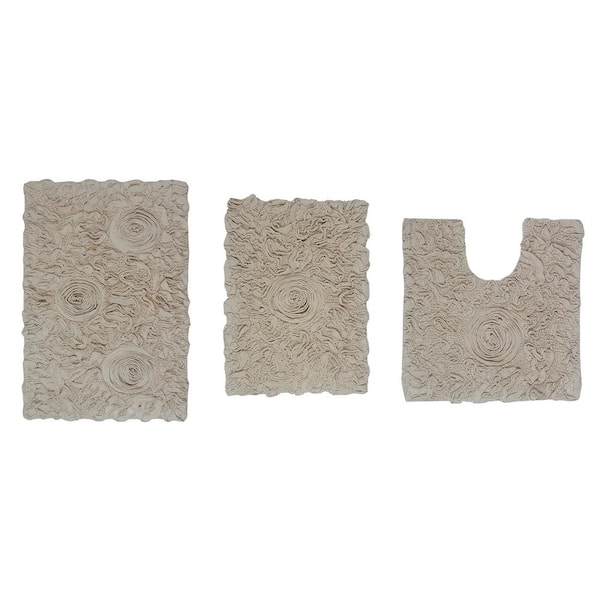 Bell Flower Bath Rug Set, 3 Piece - Natural