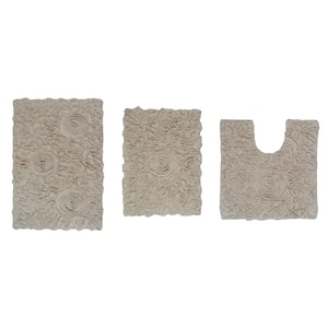 Bell Flower Collection 100% Cotton Tufted Bath Rug, 3-Pcs Set with Contour-Linen