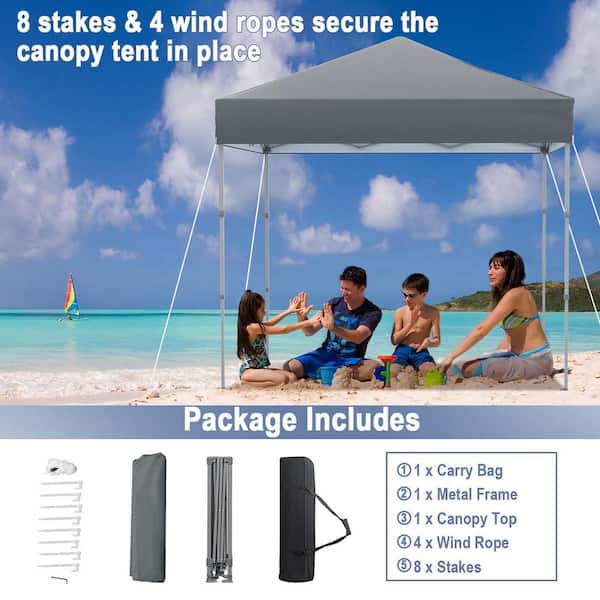 Gymax Patio 6,6 ft. x 6,6 ft. Gray Pop-up Canopy Tent UPF 50
