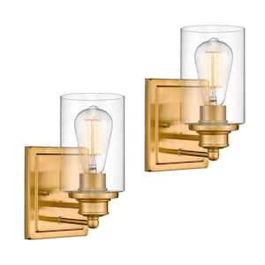 Farmhouse 6.4 in. 1-Light Gold Bathroom Vanity Light with Clear Glass Shades 2-Pack