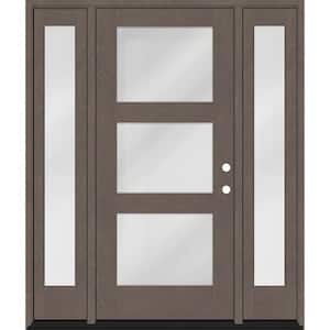 Regency 64" x 80" Modern 3 Lite Equal Clear Glass LHIS Ashwood Mahogany Fiberglass Prehung Front Door w/Dbl 12" SL
