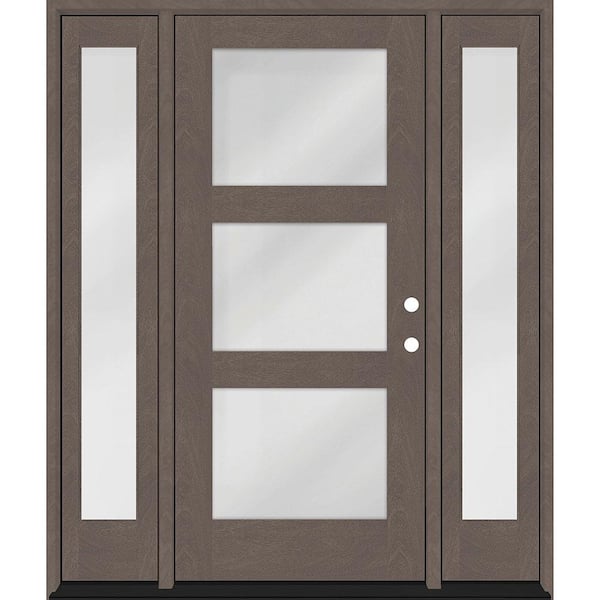 Regency 68 in. x 80 in. Modern 3-Lite Equal Clearglass LHIS Ashwood Mahogany Fiberglass Prehung Frontdoor w/2_14" SL_6"