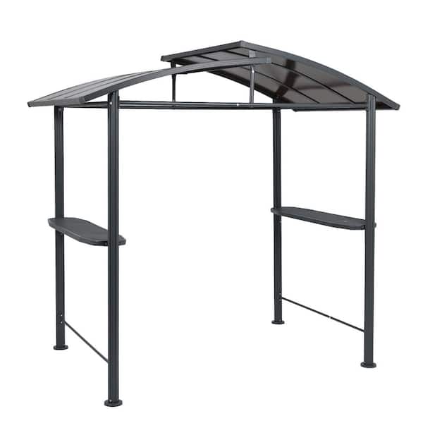 Aoodor 8 ft. x 5 ft. BBQ Grill Gazebo Outdoor Backyard Steel Frame Double-Tier Polycarbonate Top