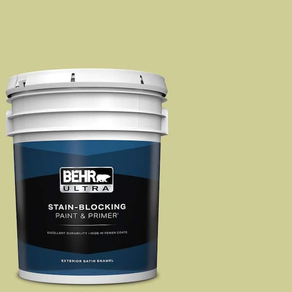 BEHR ULTRA 5 gal. #400D-4 Corn Husk Green Satin Enamel Exterior Paint & Primer