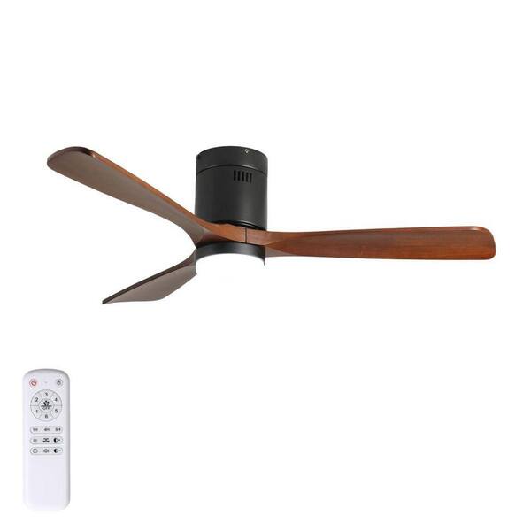 51.4 in. Ceiling Fan with Light, 3 Wood Blades, Remote Control, Reversible DC Motor for Living Room (Black+Dark Walnut)