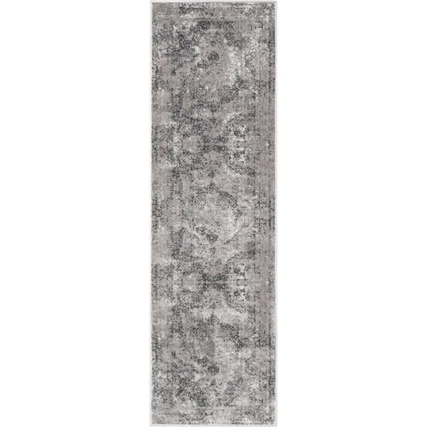 Well Woven Zazzle Patras Vintage Oriental Floral Grey 2 ft. 7 in. x 9 ft. 10 in. Runner Area Rug