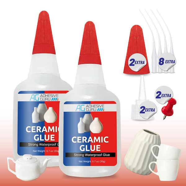 AG ADHESIVE GURU AG Ceramic Glue 1.4 oz. CA Adhesive for Porcelain Pottery and Figurines-Fast-Drying, Clear Finish (0.7 oz./Each, 2-Pack)