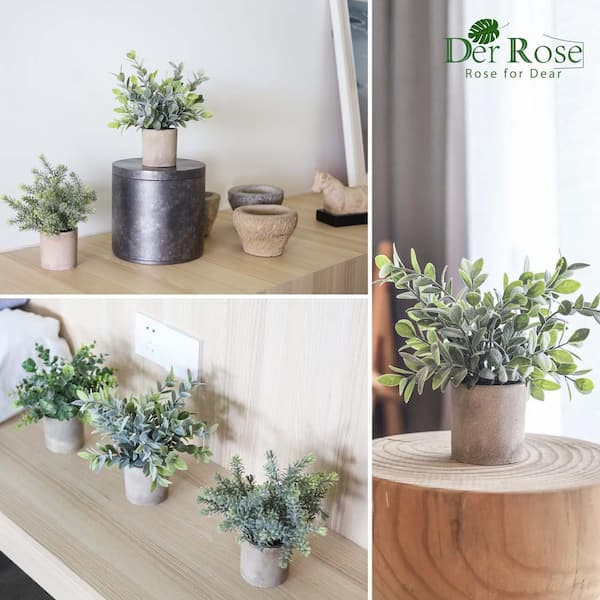 Der Rose 6 Packs Fake Plants Small Artificial Plants Faux Plants Indoor for  Home Bathroom Bedroom Living Room Decor