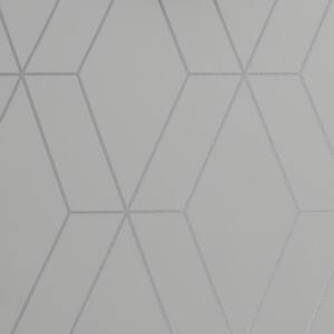 Diamond Geo Grey and Silver Unpasted Removable Peelable Paper Wallpaper