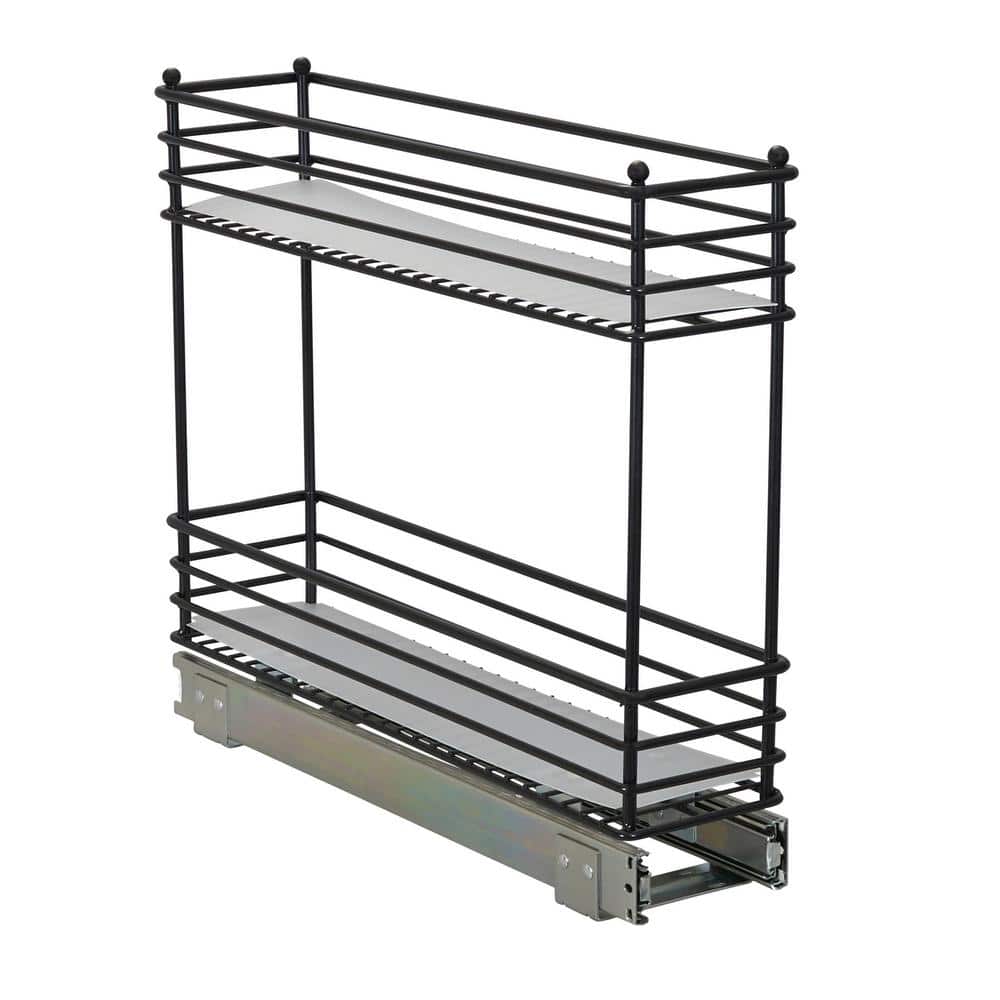 Black 2-Tier Steel Sliding Cabinet Organizer with Plastic Liners
